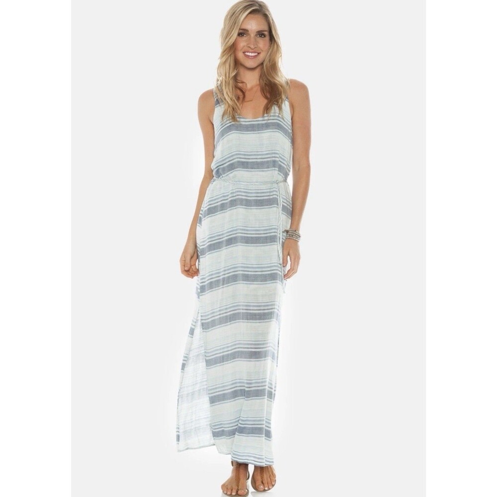 Cloth & Stone Gray Blue White Striped Racerback Maxi Dress XS Beach Boho No Belt